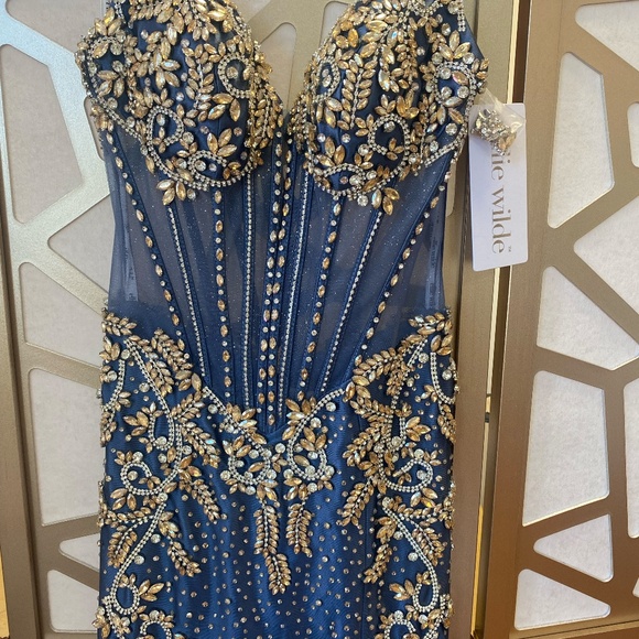 Ellie Wilde Slate/Gold Prom Gown EW37055 Size 2 - Picture 3 of 10